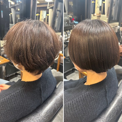 髪質改善ストレート（髪質改善縮毛矯正）マッシュレイヤーボブ