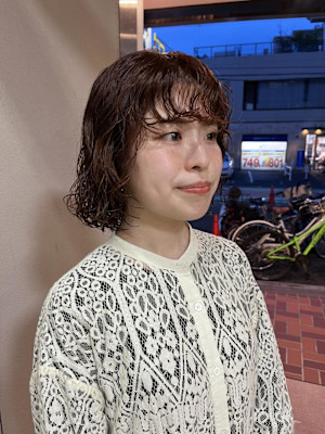 【ハクラ】オレンジ ボブパーマ 前髪パーマ