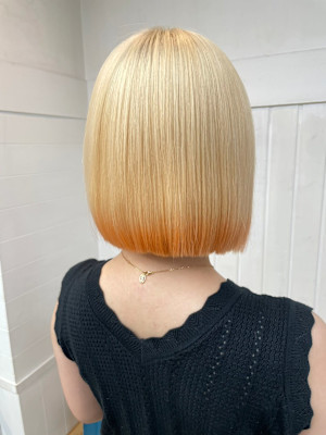 モードハイトーン抜きっぱなし裾カラーオレンジボブ