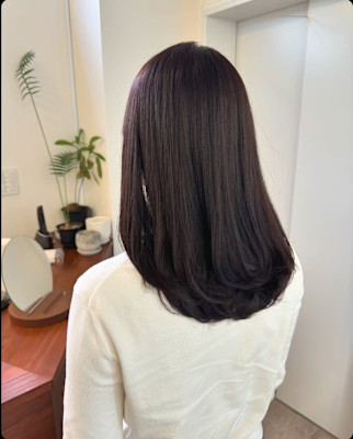 内巻きミディ×ベージュブラウン