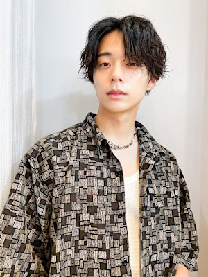 メンズカットフェザーパーマグレーカラー