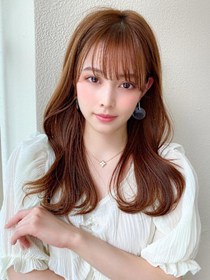 シャギーレイヤー韓国ワンホンヘアシースルーぱっつん前髪