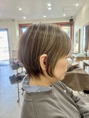 大人ショート/白髪ぼかしハイライト/20代30代40代