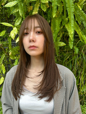 韓国風ハッシュカットロングレイヤーシフォングレージュ