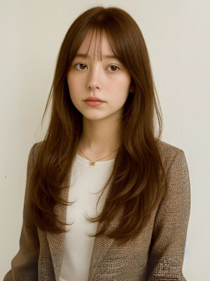 ベージュ ブリーチなしダブルカラーレイヤーカット 顔周り