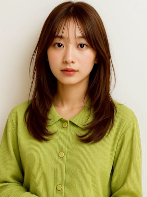 ブラウン シースルーバンク レイヤーカット 顔周りカット