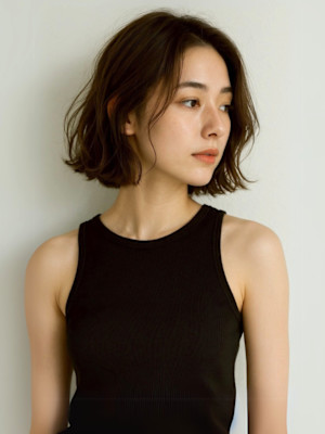 オリーブグレージュ 透明感カラー ボブパーマ 艶髪 20代