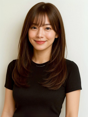 レイヤーカット 顔周りカット 艶髪 ブラウン 髪質改善カラー