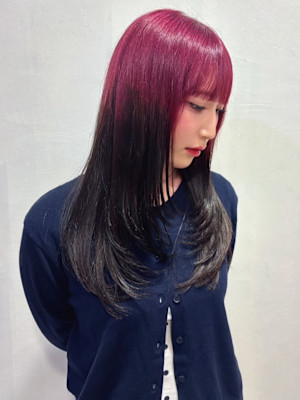 ピンクカラー バイカラー ロングレイヤー ケアブリーチ