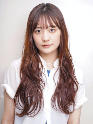 グラデーションカラー オレンジベージュ 前髪あり ロング