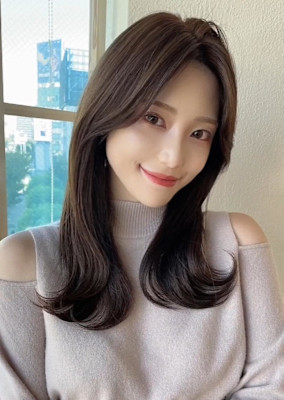 シャギーレイヤー韓国ワンホンヘアシースルーぱっつん前髪