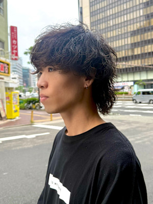 メンズウルフ×無造作パーマ