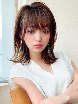 シャギーレイヤー韓国ワンホンヘアシースルーぱっつん前髪