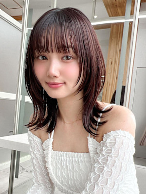 シャギーレイヤー韓国ワンホンヘアシースルーぱっつん前髪