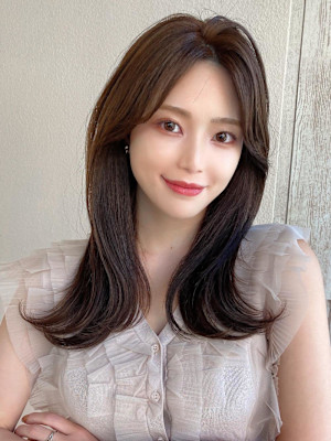 シャギーレイヤー韓国ワンホンヘアシースルーぱっつん前髪