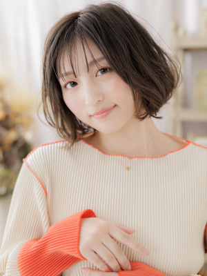 ゆるふわデジタルパーマくせ毛風エアリーボブ　細めハイライト