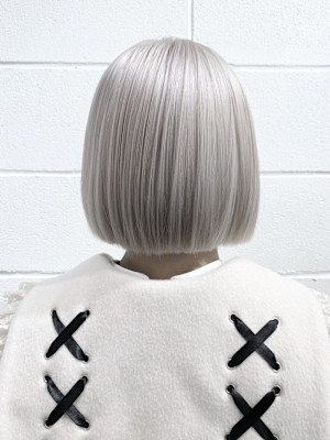 小顔ワンカールレイヤーカットデジタルパーマホワイトグレージュ