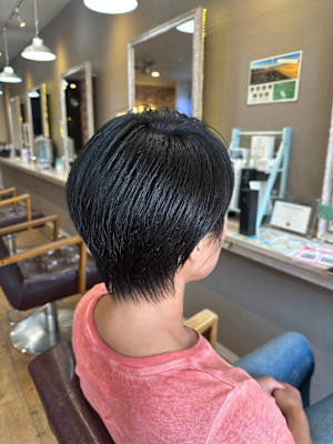 大人ショート細めハイライト白髪ぼかしくすみカラー40代50代