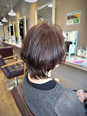 大人ショート細めハイライト白髪ぼかしくすみカラー40代50代