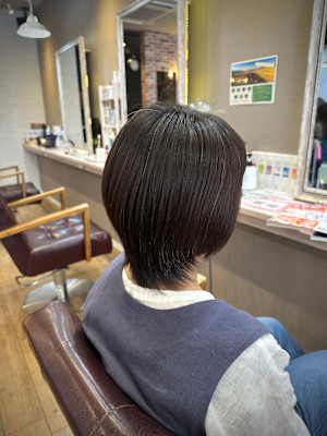 大人ショート細めハイライト白髪ぼかしくすみカラー40代50代