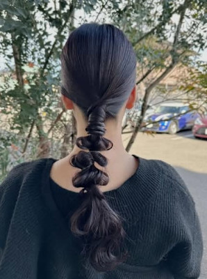 お呼ばれスタイル/ポンポン編み下ろしスタイル