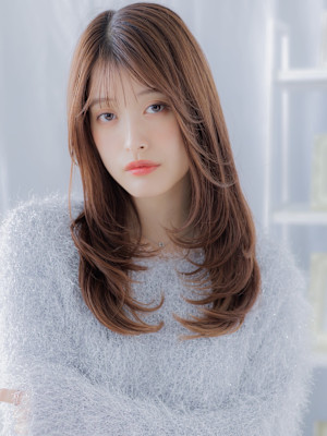 ミストバングチェリーブラウンデジタルパーマ　姫カットレイヤー