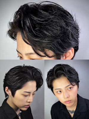 サイドパート×パーマ