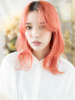 チェリーレッド個性的ロングウルフレイヤー　韓国風巻き