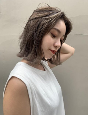 柔らかハイライトボブ