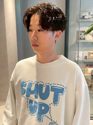 センターパート ツイスパ ツーブロック マッシュ 束感