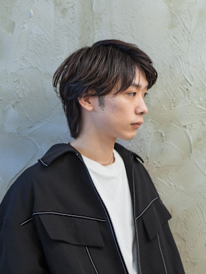 メンズツーブロックウルフマッシュニュアンスフェザーパーマ