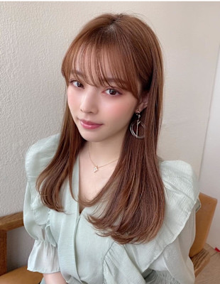 シャギーレイヤー韓国ワンホンヘアシースルーぱっつん前髪