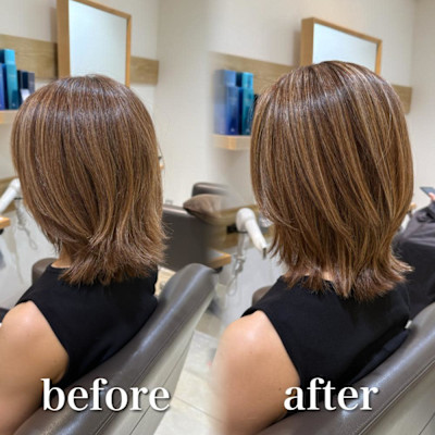 白髪ぼかし細めハイライト30代40代50代セミディ