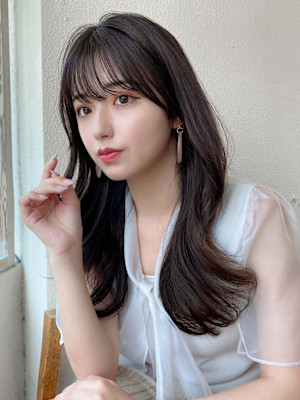 シャギーレイヤー韓国ワンホンヘアシースルーぱっつん前髪