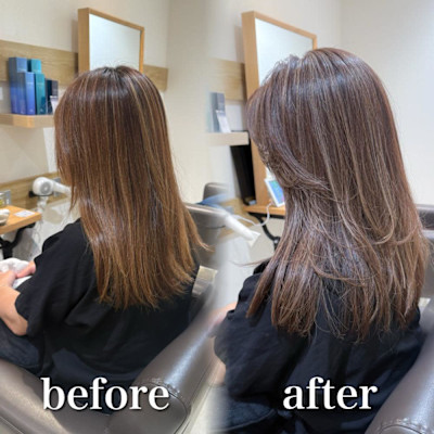 白髪ぼかし細めハイライト30代40代50代セミディ