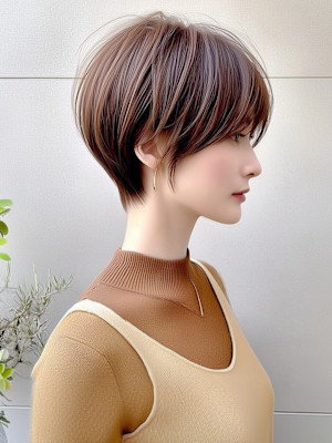 ショート くびれヘア ハンサムショート ベージュ 30代