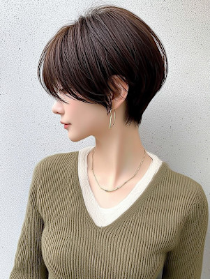 ハンサムショート 丸みボブ 艶髪 透明感カラー 20代30代