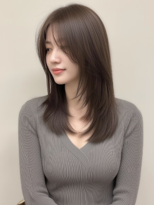 セミロング レイヤーカット 顔周りカット 透明感 アッシュ