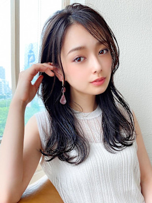 シャギーレイヤー韓国ワンホンヘアシースルーぱっつん前髪