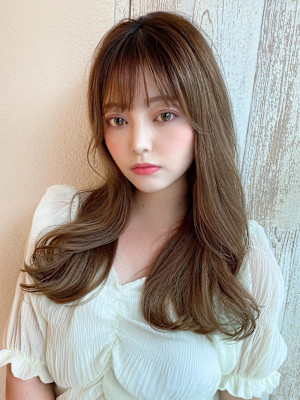 シャギーレイヤー韓国ワンホンヘアシースルーぱっつん前髪