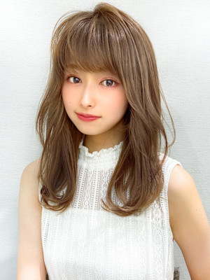 シャギーレイヤー韓国ワンホンヘアシースルーぱっつん前髪