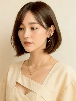 ナチュラルボブ 前髪なし アッシュベージュ ショートボブ