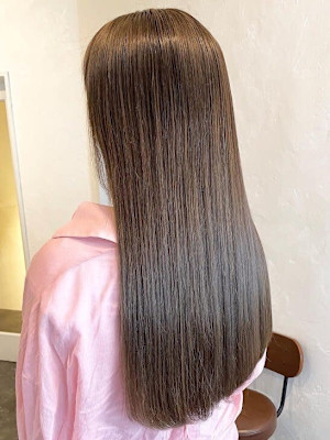 オリーブベージュ　切りっぱなし　ロング