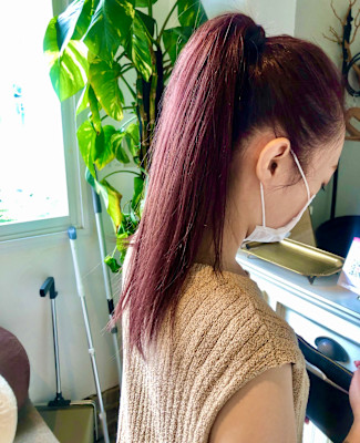 ブリーチ無し！透明感のあるレッドバイオレットカラー♪
