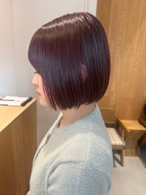 ボブ×ピンクブラウン/暖色カラー/ワンカラー