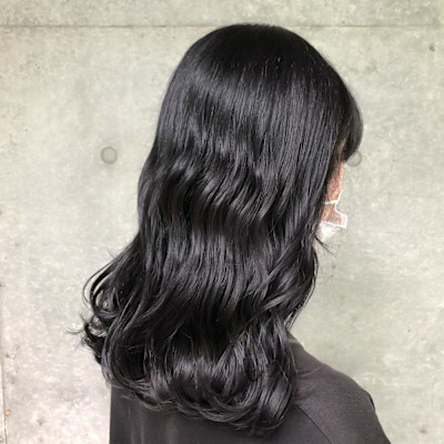 くびれヘアアプリコットオレンジ夏ハイライトカラー黒髪