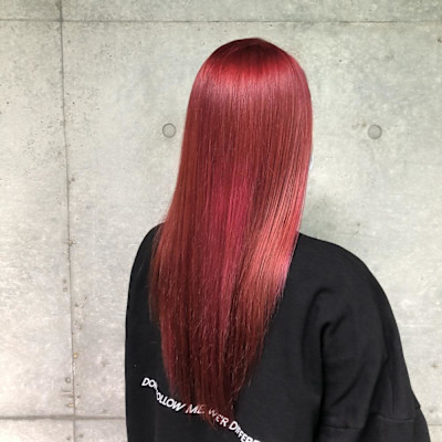 くびれヘアアプリコットオレンジ夏ハイライトカラーロング