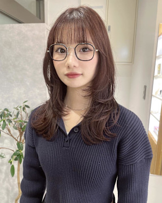 暖色カラー/レイヤー/顔周りレイヤー/ミディアム/ブラウン