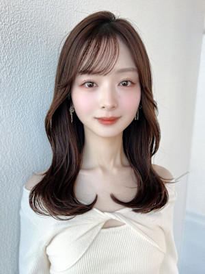 シャギーレイヤー韓国ワンホンヘアシースルーぱっつん前髪