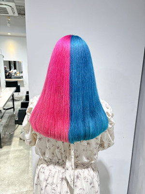 ピンク水色ツートンカラーハイトーンカラー